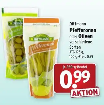 Wasgau Dittmann Pfefferonen oder Oliven 250g Beutel Angebot