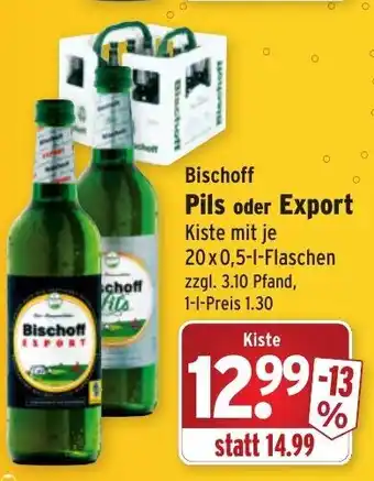Wasgau Bischoff Pils oder Export 20x0,5L Angebot