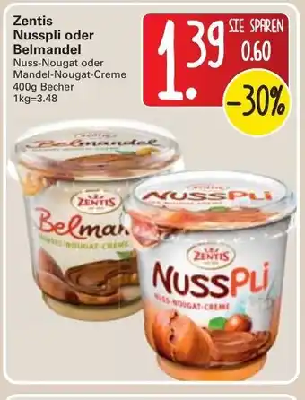 WEZ Zentis Nusspli oder Belmandel 400g Becher Angebot