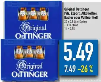 diska Original Oettinger Pils, Export, Alkoholfrei, Radler oder Vollbier Hell 20x0,5L Angebot