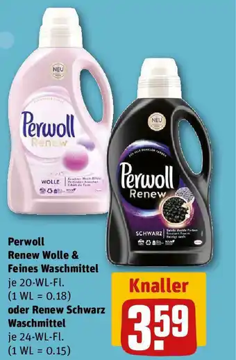 REWE Perwol Renew Wolle & Feines Waschmittel o. Renew Schwarz Waschmittel 20/24WL Angebot