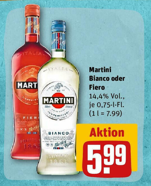 Martini Bianco o. Fiero 750ml Angebot bei REWE