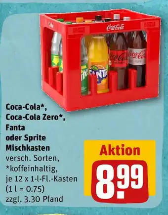 REWE Coca-Cola, Coca-Cola Zero, Fanta o. Sprite Mischkasten 12*1L Angebot