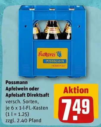 REWE Possmann Apfelwein o. Apfelsaft Direktsaft 6*1L Angebot