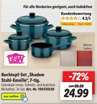 Lidl GSW Kochtopf Set ,,Shadow Stahl Emaille" 7-tlg. Angebot