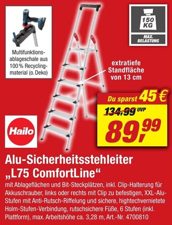 toom Baumarkt Hailo Alu Sicherheitsleiter ,,L75 ComfortLine" Angebot