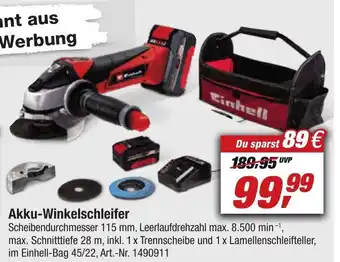 toom Baumarkt Einhell Akku Winkelschleifer Angebot