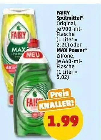 PENNY Fairy spülmittel oder max power Angebot