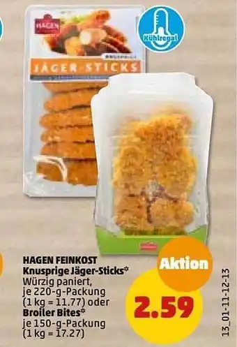 PENNY Hagen feinkost knusprige jäger-sticks oder broiler bites Angebot