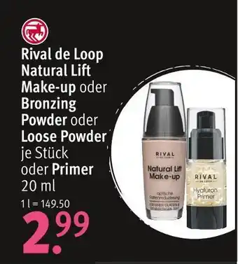 Rossmann Rival de loop natural lift make-up oder bronzing powder oder loose powder oder primer Angebot