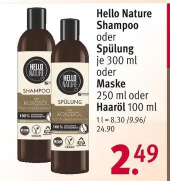 Rossmann Hello nature shampoo oder spülung oder maske oder haaröl Angebot