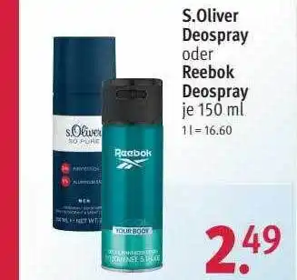 Rossmann S.oliver deospray oder reebok deospray Angebot