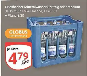 Globus Griesbacher mineralwasser spritzig oder medium Angebot