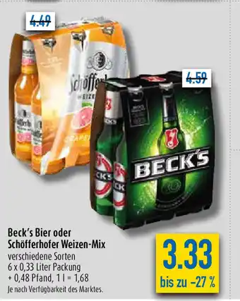 diska Beck's Bier o. Schofferhofer Weizen-Mix 6*330 ml Angebot