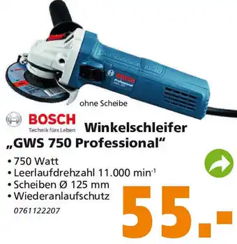 Globus Baumarkt Bosch Winkelschleifer ,,GWS 750 Professional" Angebot