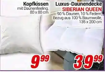 CENTERSHOP Kopfkissen, luxus daunendecke siberian queen Angebot