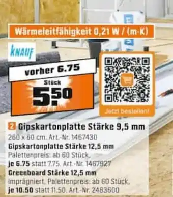 OBI Knauf Gipskartonplatte Stärke 9,5 mm Angebot