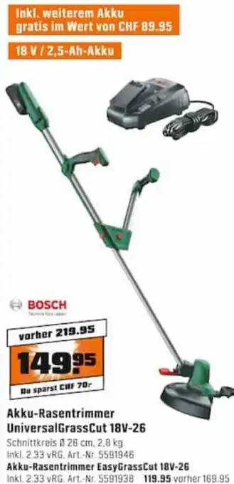 OBI Bosch Akku Rasentrimmer Universal GrassCut 18V-26 Angebot