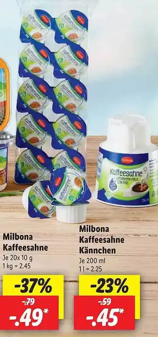 Lidl Milbona kaffeesahne oder kännchen Angebot