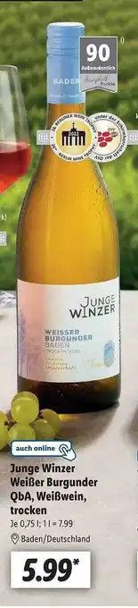 Lidl Junge winzer weißer burgunder qba, weißwein, trocken Angebot