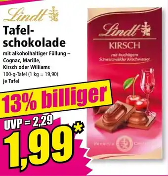 Norma Lindt Tafelschokolade 100 g Tafel Angebot