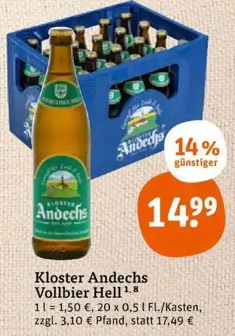 tegut Kloster Andechs Vollbier Hell 20x0,5 L Angebot