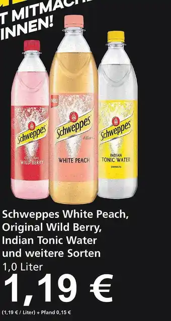 akzenta Schweppes white peach, original wild berry, indian tonic water und weitere sorten Angebot