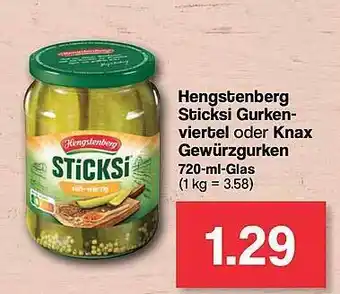 Famila Nord West Hengstenberg sticksi gurkenviertel oder knax gewürzgurken Angebot