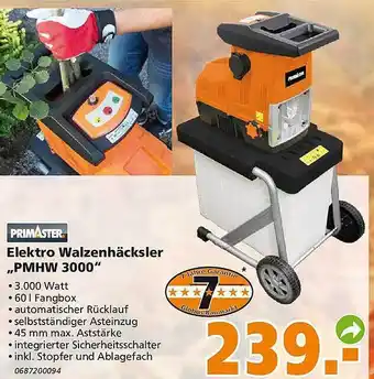 Globus Baumarkt Primaster elektro walzenhäcksler pmhw3000 Angebot