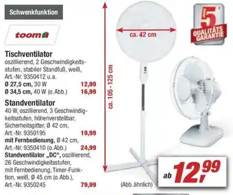 toom Baumarkt Tischventilator oder Standventilator Angebot