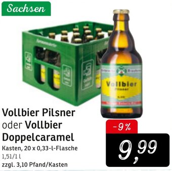 KONSUM Sachsen Vollbier Pilsner oder Vollbier Doppelcaramel 20x0,33L Angebot