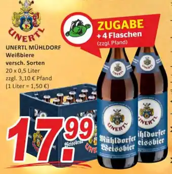 Getränke Fleischmann Unertl Mühldorf Weißbiere 20x0,5 Liter Angebot