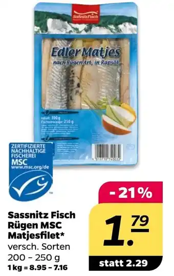 NETTO Sassnitz Fisch Rügen MSC Matjesfilet 200-250 g Angebot