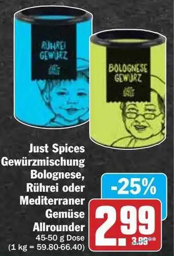 Hit Just spices gewürzmischung bolognese, rührei oder mediterraner gemüse allrounder Angebot