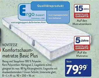 Aldi Nord Novitesse komfortschaummatratze basic plus Angebot