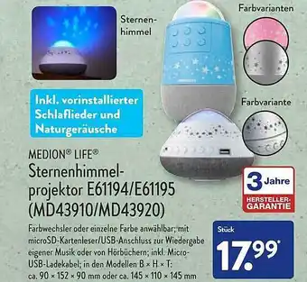 Aldi Nord Medion life sternenhimmel-projektor e61194-e61195 Angebot