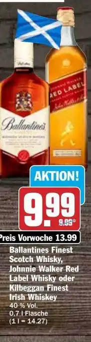 Hit Ballantines finest scotch whisky, johnnie walker red label whisky oder kilbeggan finest irish whiskey Angebot