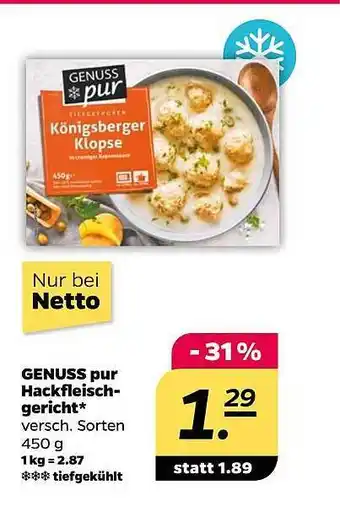 NETTO Genuss pur hackfleischgericht Angebot