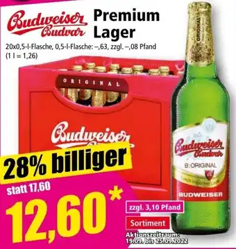 Norma Budweiser Budvar Premium Lager 20x0,5 L Flasche Angebot