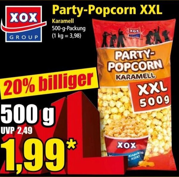XOX Party Popcorn XXL 500 g Packung Angebot bei Norma