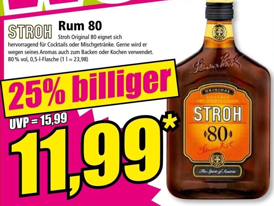 Stroh Rum 80, 0,5 L Flasche Angebot bei Norma
