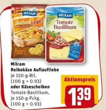 REWE PETZ Milram Reibekäse Auflaufliebe 150g oder Käsescheiben 150g Angebot