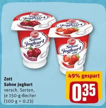 REWE PETZ Zott Sahne Joghurt 150 g Becher Angebot