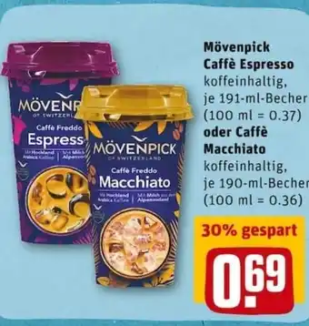 REWE PETZ Mövenpick Caffè Espresso 191ml Becher oder Caffe Macchiato 190ml Becher Angebot