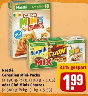 REWE PETZ Nestlé Cerealien Mini Packs 190g oder Cini Minis Churros 360g Angebot