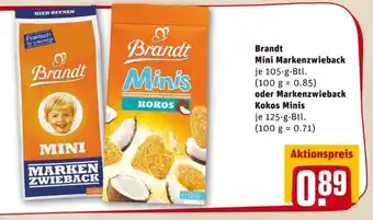 REWE PETZ Brandt Mini Markenzwieback 105g oder Markenzwieback Kokos Minis 125g Angebot