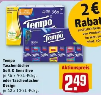 REWE PETZ Tempo Taschentücher Soft & Sensitive oder Taschentücher Design Angebot