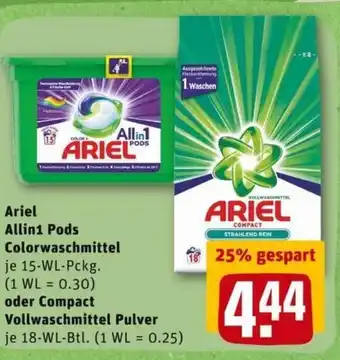 REWE PETZ Ariel All in 1 Pods Colorwaschmittel oder Compact Vollwaschmittel Pulver Angebot