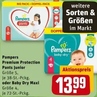 REWE PETZ Pampers Premium Protection Pants Junior oder Baby Dry Maxi Angebot