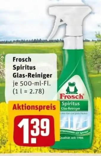 REWE PETZ Frosch Spiritus Glas Reiniger 500ml Angebot